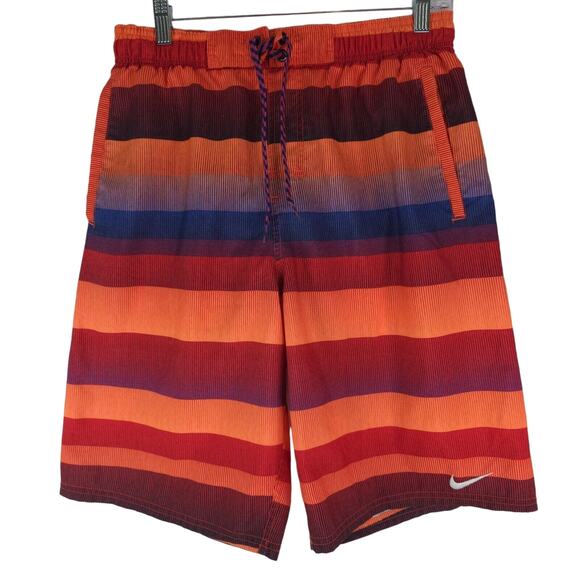Nike Swim Trunks Orange Stripe Mesh Lining Athleisure Activewear Men's Medium - Picture 1 of 9